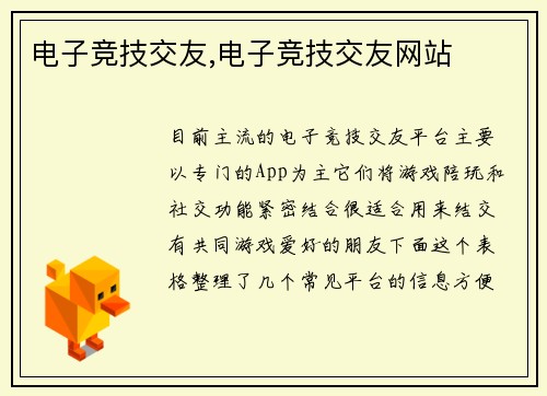电子竞技交友,电子竞技交友网站